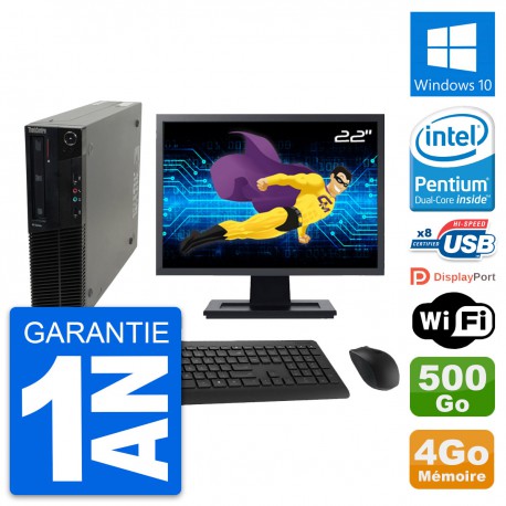 PC Lenovo M82 SFF Ecran 22" Intel G630 RAM 4Go Disque Dur 500Go Windows 10 Wifi
