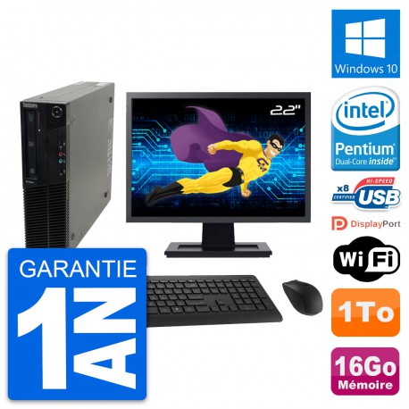 PC Lenovo M82 SFF Ecran 22" Intel G630 RAM 16Go Disque Dur 1To Windows 10 Wifi