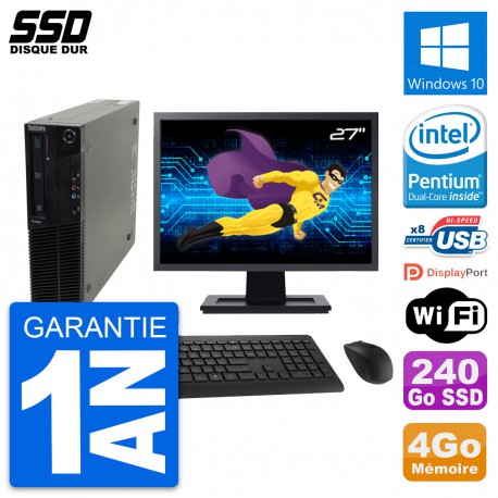 PC Lenovo M82 SFF Ecran 27" Intel G630 RAM 4Go SSD 240Go Windows 10 Wifi