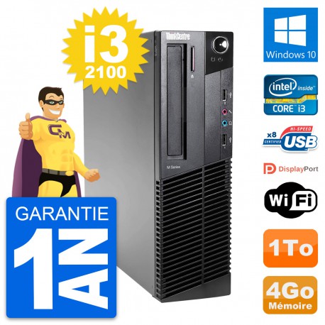 PC Lenovo ThinkCentre M82 SFF Intel i3-2100 RAM 4Go Disque 1To Windows 10 Wifi