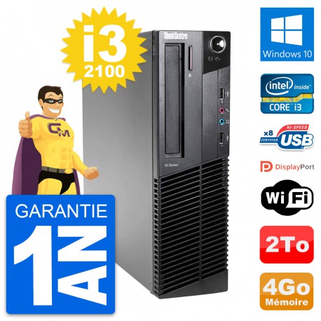 PC Lenovo ThinkCentre M82 SFF Intel i3-2100 RAM 4Go Disque 2To Windows 10 Wifi