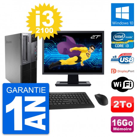 PC Lenovo M82 SFF Ecran 27" Intel i3-2100 RAM 16Go Disque 2To Windows 10 Wifi