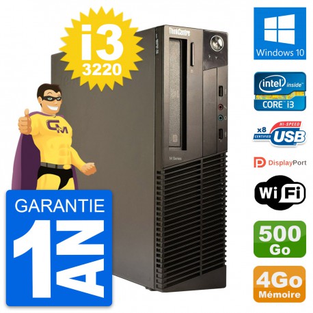 PC Lenovo ThinkCentre M82 SFF Intel i3-3220 RAM 4Go Disque 500Go Windows 10 Wifi