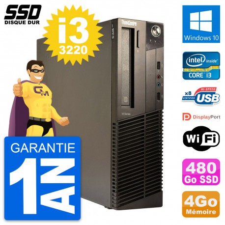 PC Lenovo ThinkCentre M82 SFF Intel i3-3220 RAM 4Go SSD 480Go Windows 10 Wifi