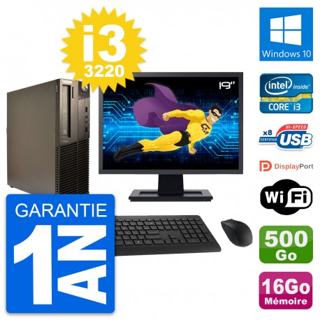 PC Lenovo M82 SFF Ecran 19" Intel i3-3220 RAM 16Go Disque 500Go Windows 10 Wifi