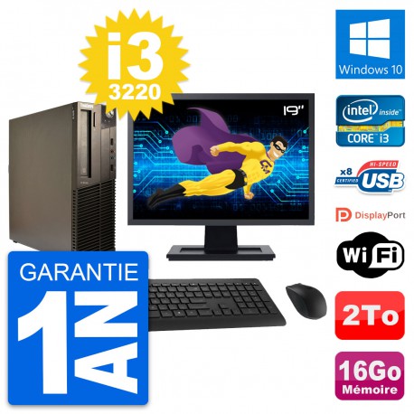 PC Lenovo M82 SFF Ecran 19" Intel i3-3220 RAM 16Go Disque 2To Windows 10 Wifi
