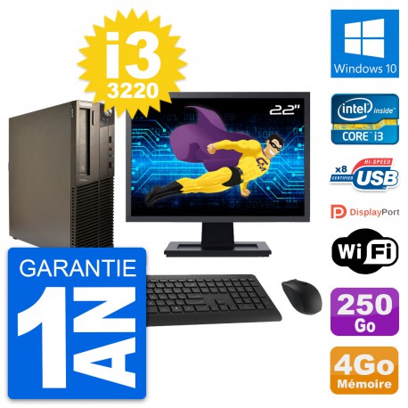 PC Lenovo M82 SFF Ecran 22" Intel i3-3220 RAM 4Go Disque 250Go Windows 10 Wifi