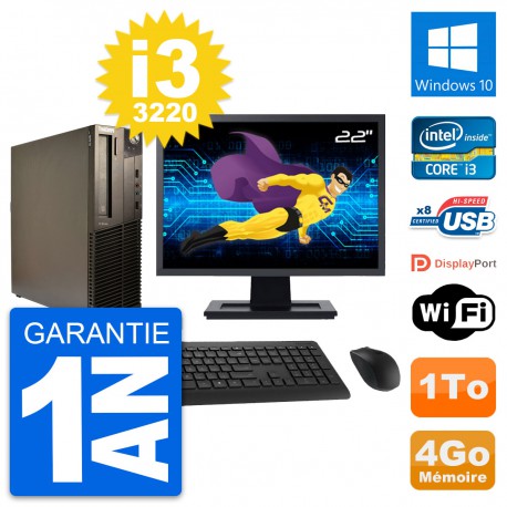 PC Lenovo M82 SFF Ecran 22" Intel i3-3220 RAM 4Go Disque Dur 1To Windows 10 Wifi