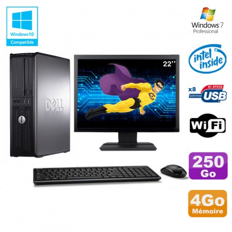 Lot PC DELL Optiplex 780 DT Intel E5200 2,5Ghz 4Go 250Go WIFI Win 7 + Ecran 22"