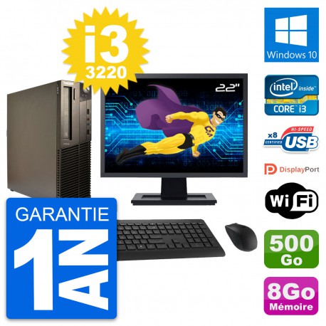 PC Lenovo M82 SFF Ecran 22" Intel i3-3220 RAM 8Go Disque 500Go Windows 10 Wifi