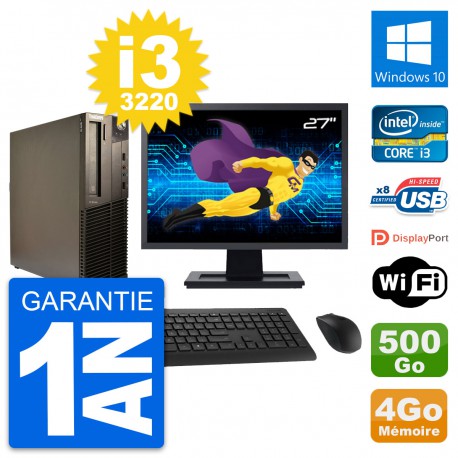 PC Lenovo M82 SFF Ecran 27" Intel i3-3220 RAM 4Go Disque 500Go Windows 10 Wifi