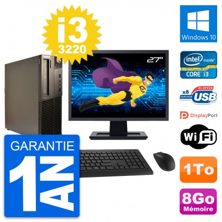 PC Lenovo M82 SFF Ecran 27" Intel i3-3220 RAM 8Go Disque Dur 1To Windows 10 Wifi
