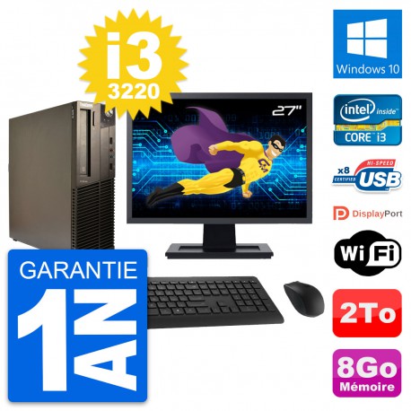 PC Lenovo M82 SFF Ecran 27" Intel i3-3220 RAM 8Go Disque Dur 2To Windows 10 Wifi