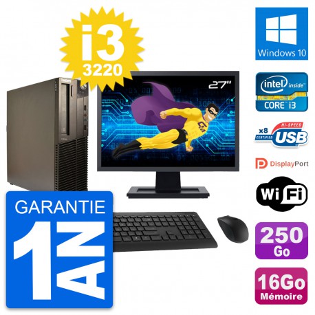 PC Lenovo M82 SFF Ecran 27" Intel i3-3220 RAM 16Go Disque 250Go Windows 10 Wifi