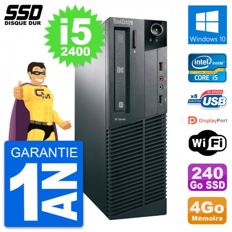 PC Lenovo ThinkCentre M82 SFF Intel i5-2400 RAM 4Go SSD 240Go Windows 10 Wifi