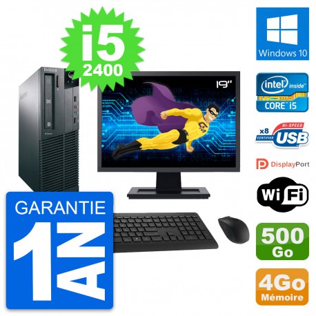 PC Lenovo M82 SFF Ecran 19" Intel i5-2400 RAM 4Go Disque 500Go Windows 10 Wifi