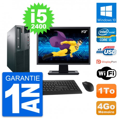 PC Lenovo M82 SFF Ecran 19" Intel i5-2400 RAM 4Go Disque Dur 1To Windows 10 Wifi