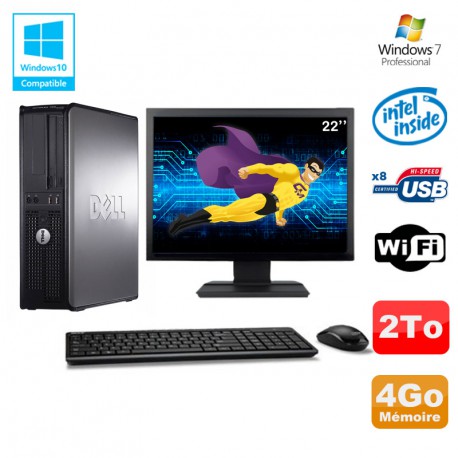 Lot PC DELL Optiplex 780 DT Intel E5200 2,5Ghz 4Go 2000Go WIFI Win 7 + Ecran 22"