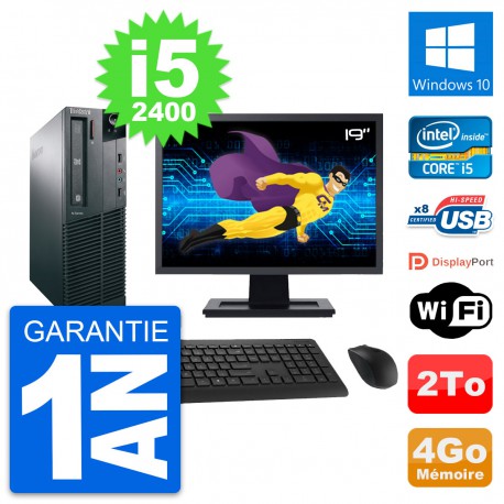 PC Lenovo M82 SFF Ecran 19" Intel i5-2400 RAM 4Go Disque Dur 2To Windows 10 Wifi