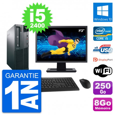 PC Lenovo M82 SFF Ecran 19" Intel i5-2400 RAM 8Go Disque 250Go Windows 10 Wifi