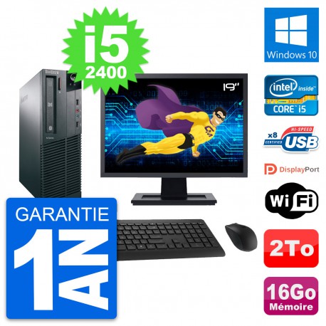 PC Lenovo M82 SFF Ecran 19" Intel i5-2400 RAM 16Go Disque 2To Windows 10 Wifi