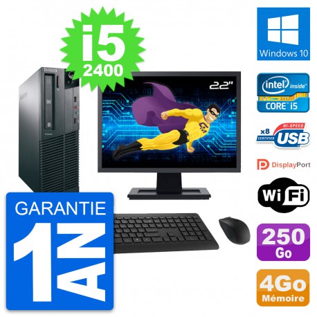PC Lenovo M82 SFF Ecran 22" Intel i5-2400 RAM 4Go Disque 250Go Windows 10 Wifi