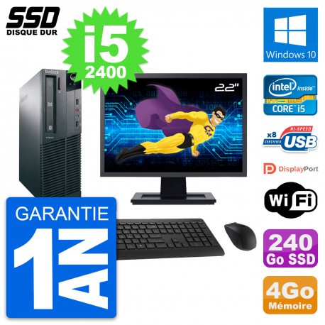 PC Lenovo M82 SFF Ecran 22" Intel Core i5-2400 RAM 4Go SSD 240Go Windows 10 Wifi