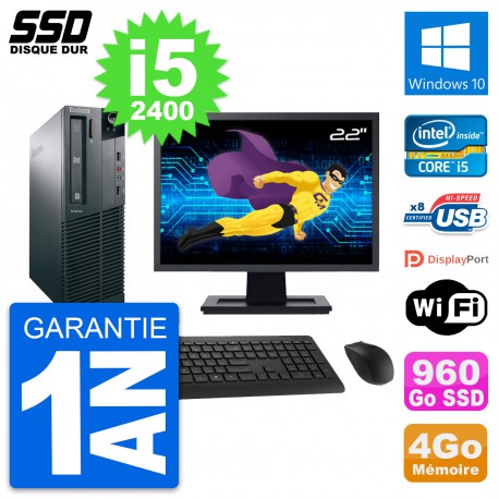 PC Lenovo M82 SFF Ecran 22" Intel Core i5-2400 RAM 4Go SSD 960Go Windows 10 Wifi