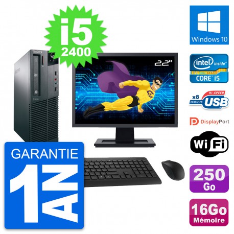 PC Lenovo M82 SFF Ecran 22" Intel i5-2400 RAM 16Go Disque 250Go Windows 10 Wifi