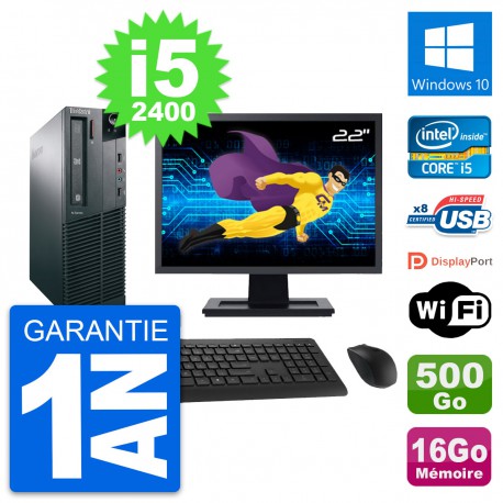 PC Lenovo M82 SFF Ecran 22" Intel i5-2400 RAM 16Go Disque 500Go Windows 10 Wifi