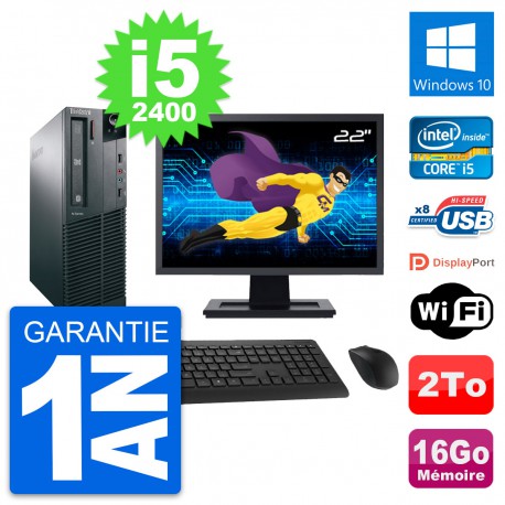 PC Lenovo M82 SFF Ecran 22" Intel i5-2400 RAM 16Go Disque 2To Windows 10 Wifi