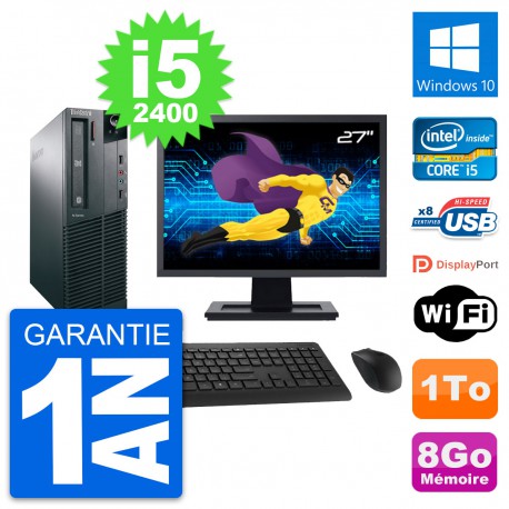 PC Lenovo M82 SFF Ecran 27" Intel i5-2400 RAM 8Go Disque Dur 1To Windows 10 Wifi