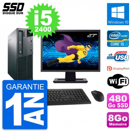 PC Lenovo M82 SFF Ecran 27" Intel Core i5-2400 RAM 8Go SSD 480Go Windows 10 Wifi