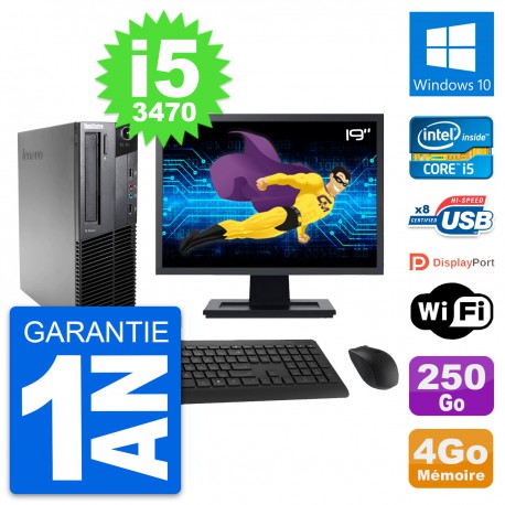 PC Lenovo M82 SFF Ecran 19" Intel i5-3470 RAM 4Go Disque 250Go Windows 10 Wifi