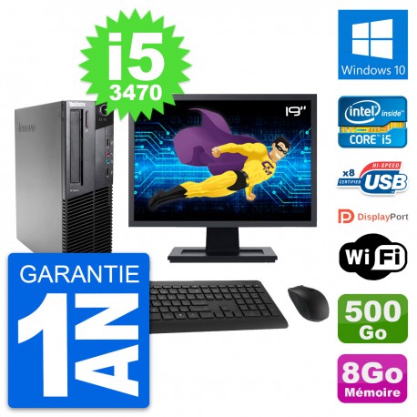 PC Lenovo M82 SFF Ecran 19" Intel i5-3470 RAM 8Go Disque 500Go Windows 10 Wifi