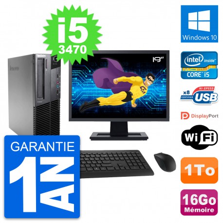 PC Lenovo M82 SFF Ecran 19" Intel i5-3470 RAM 16Go Disque 1To Windows 10 Wifi