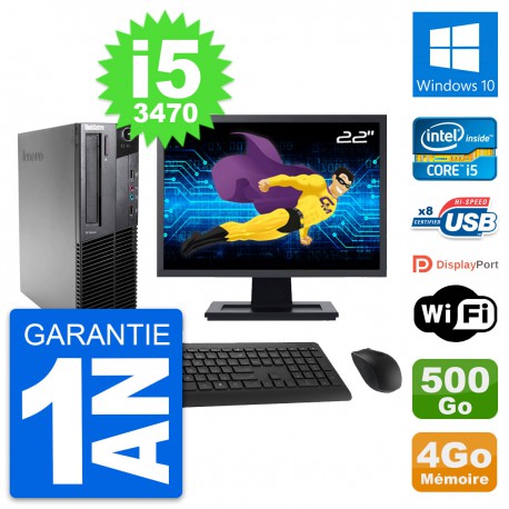 PC Lenovo M82 SFF Ecran 22" Intel i5-3470 RAM 4Go Disque 500Go Windows 10 Wifi