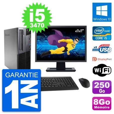 PC Lenovo M82 SFF Ecran 22" Intel i5-3470 RAM 8Go Disque 250Go Windows 10 Wifi