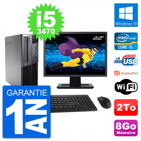 PC Lenovo M82 SFF Ecran 22" Intel i5-3470 RAM 8Go Disque Dur 2To Windows 10 Wifi