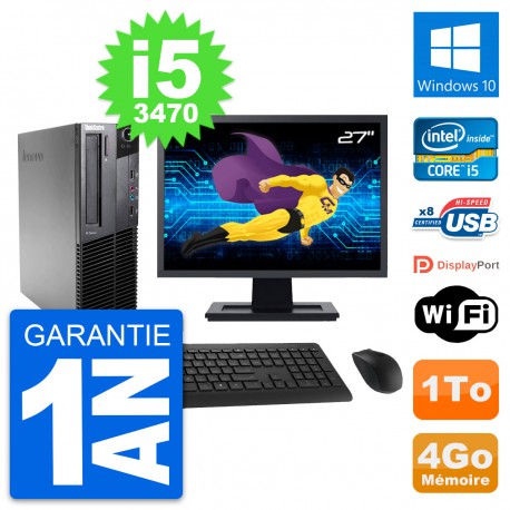 PC Lenovo M82 SFF Ecran 27" Intel i5-3470 RAM 4Go Disque Dur 1To Windows 10 Wifi