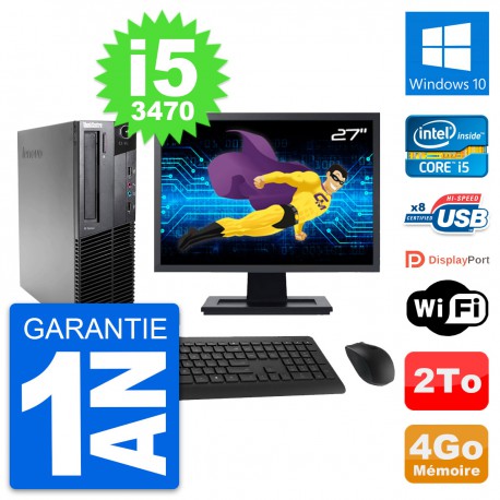 PC Lenovo M82 SFF Ecran 27" Intel i5-3470 RAM 4Go Disque Dur 2To Windows 10 Wifi