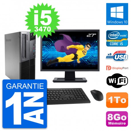 PC Lenovo M82 SFF Ecran 27" Intel i5-3470 RAM 8Go Disque Dur 1To Windows 10 Wifi
