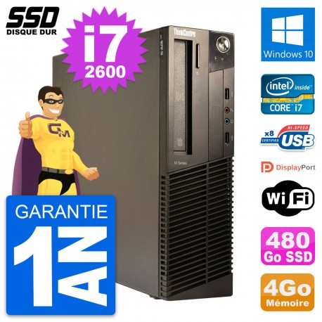 PC Lenovo ThinkCentre M82 SFF Intel i7-2600 RAM 4Go SSD 480Go Windows 10 Wifi