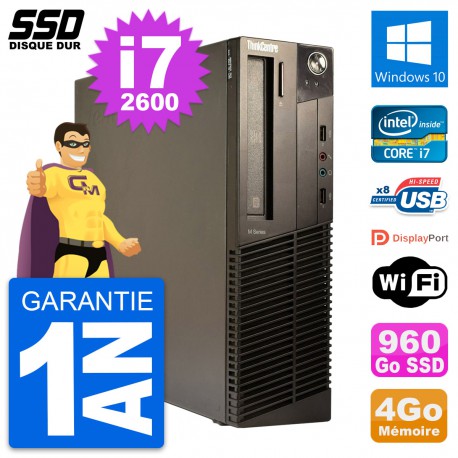 PC Lenovo ThinkCentre M82 SFF Intel i7-2600 RAM 4Go SSD 960Go Windows 10 Wifi