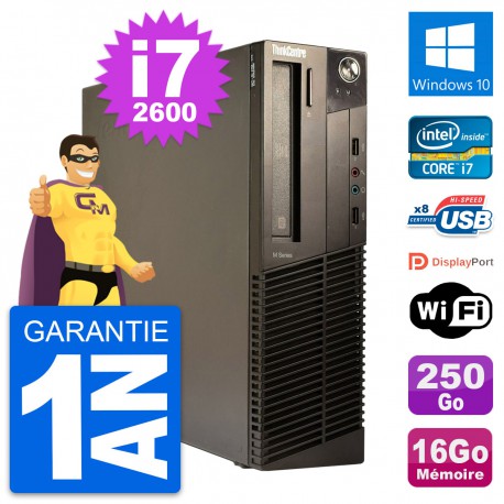 PC Lenovo ThinkCentre M82 SFF Core i7-2600 RAM 16Go Disque 250Go Windows 10 Wifi