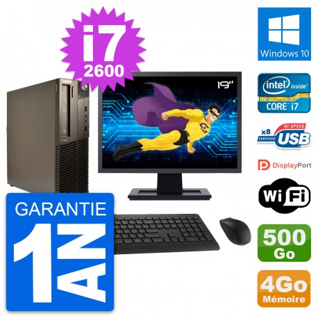 PC Lenovo M82 SFF Ecran 19" Intel i7-2600 RAM 4Go Disque 500Go Windows 10 Wifi