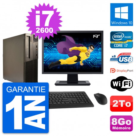 PC Lenovo M82 SFF Ecran 19" Intel i7-2600 RAM 8Go Disque Dur 2To Windows 10 Wifi