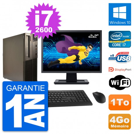 PC Lenovo M82 SFF Ecran 22" Intel i7-2600 RAM 4Go Disque Dur 1To Windows 10 Wifi
