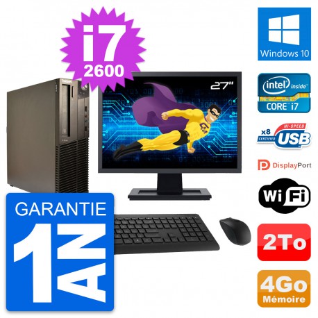 PC Lenovo M82 SFF Ecran 27" Intel i7-2600 RAM 4Go Disque Dur 2To Windows 10 Wifi