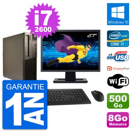 PC Lenovo M82 SFF Ecran 27" Intel i7-2600 RAM 8Go Disque 500Go Windows 10 Wifi